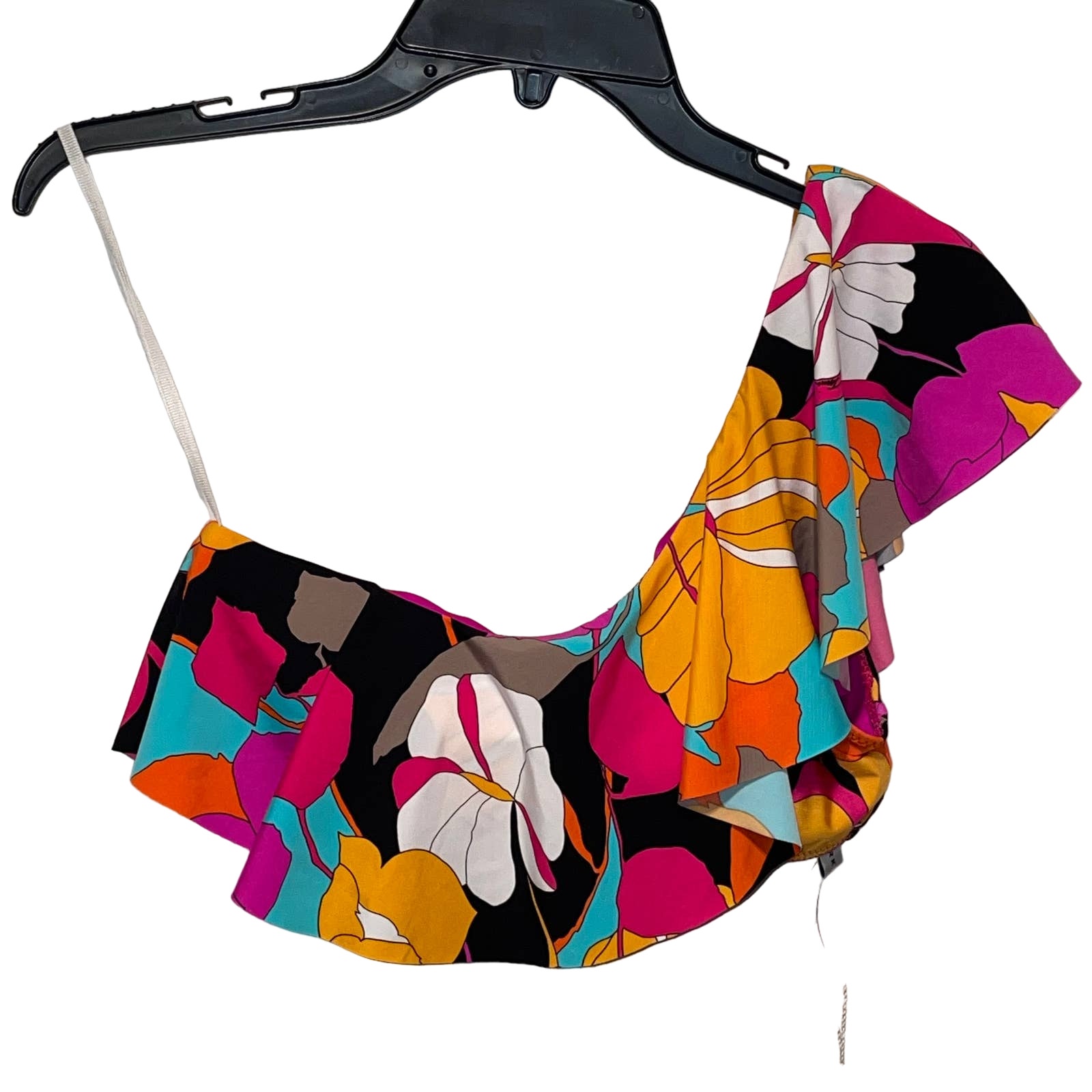 Trina Turk Printed One-Shoulder Ruffled Bikini Top - Multi Sz10